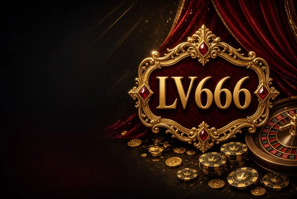 lv666 bonus banner with the gold lv666 logo in an ornate frame, red curtains, roulette wheel and casino chips